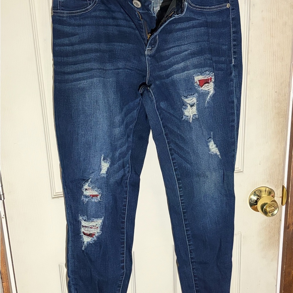 Maurices Distressed Dark Blue Skinny Jeans